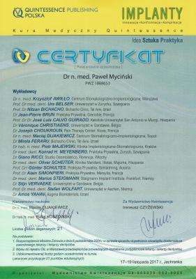 Dr Paweł Myciński - Certyfikat 17-19 listopad 2017 Jachranka